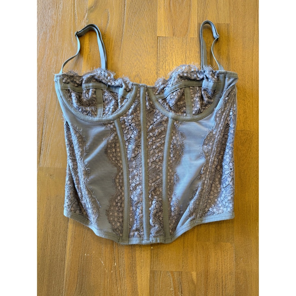Out From Under Urban Outfitters Lace Corset Top Blue Grey Bustier Small SP